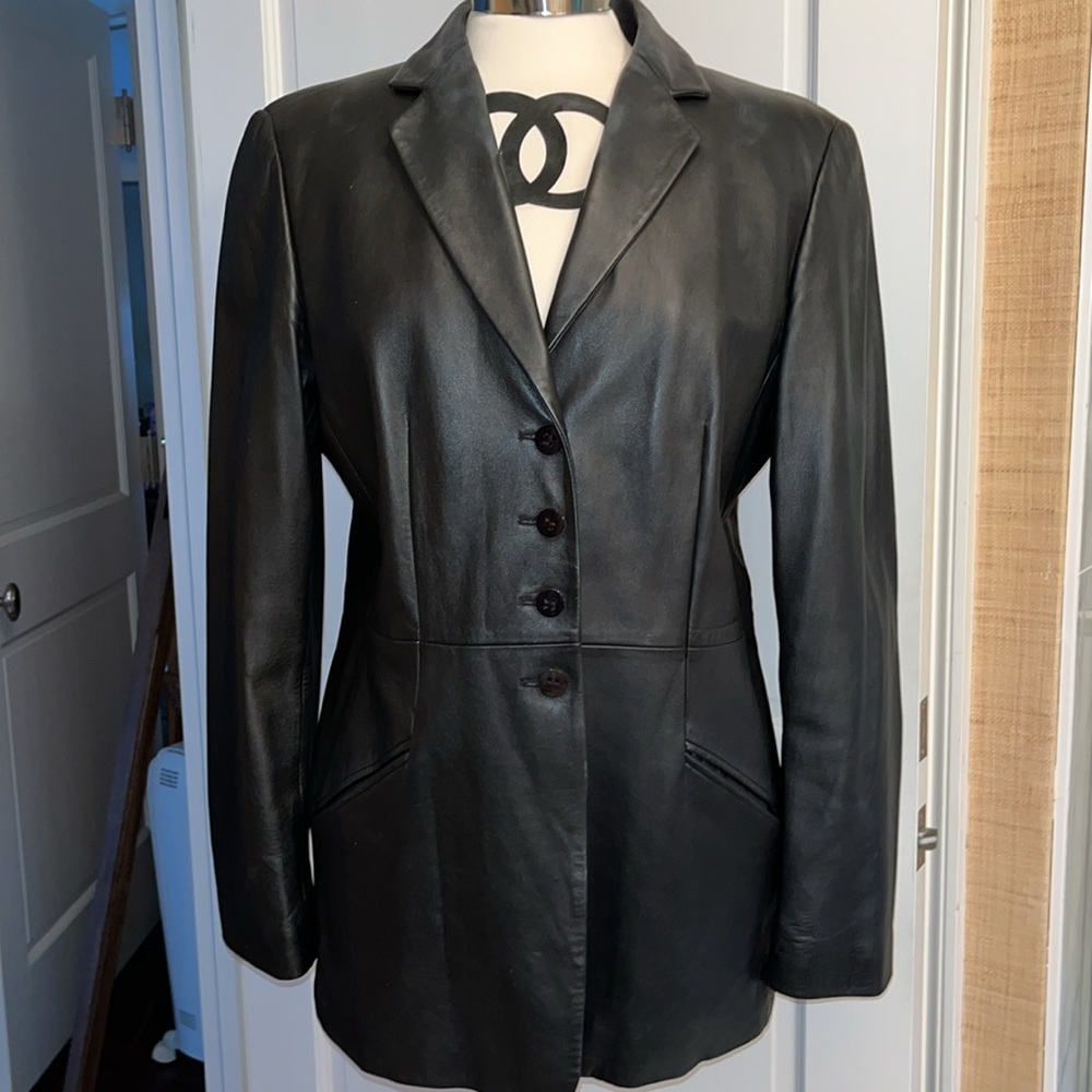 Authentic Armani Collection Lined Jacket Black Le… - image 1